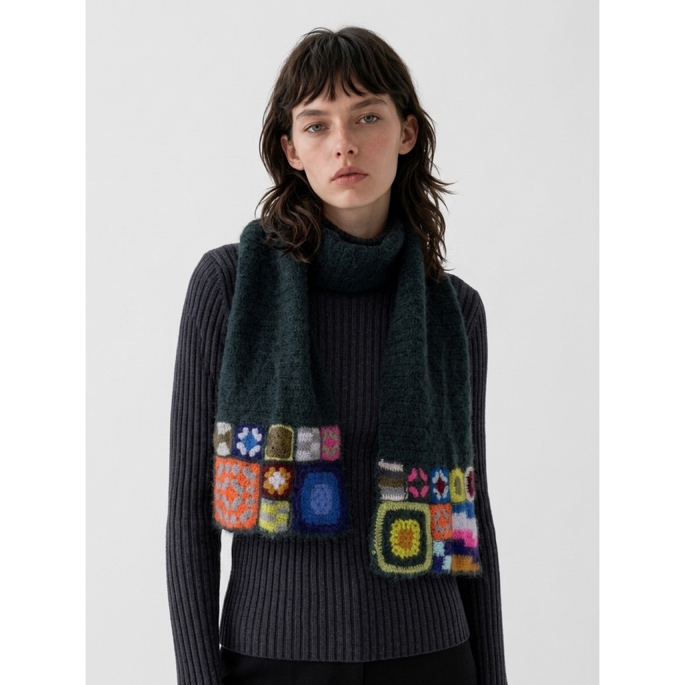 Wool Angora Knit Crochet Scarf Womens OS Granny Square art wear